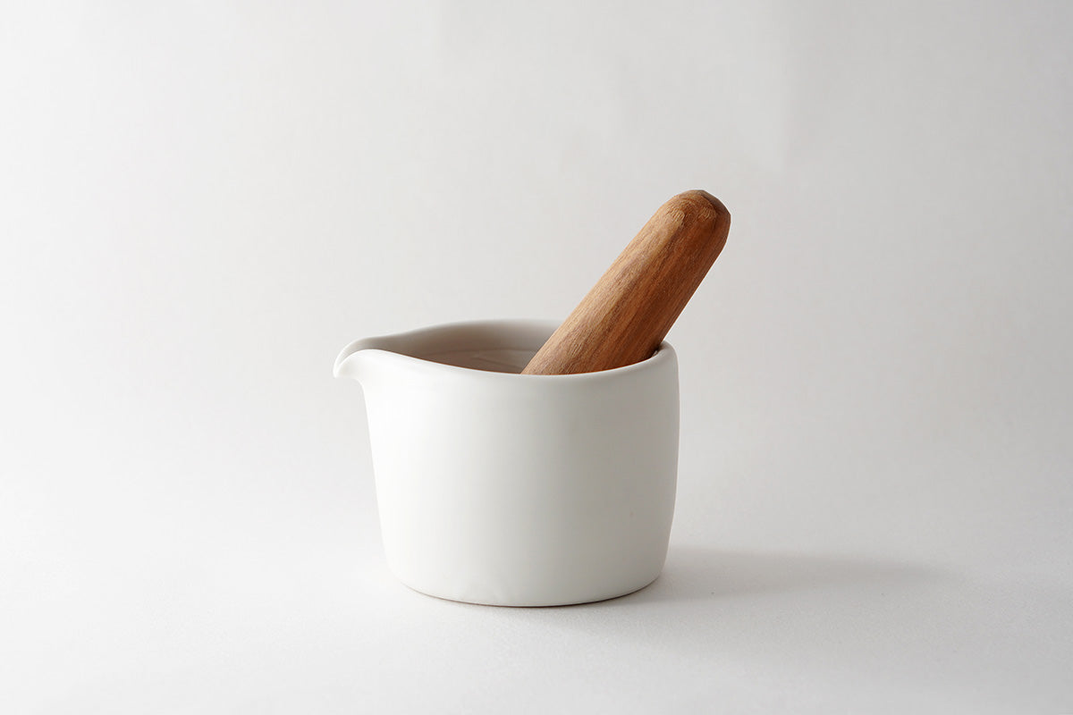 馬場勝文陶工房 | 白磁マット 片口すり鉢 すりこぎ棒付