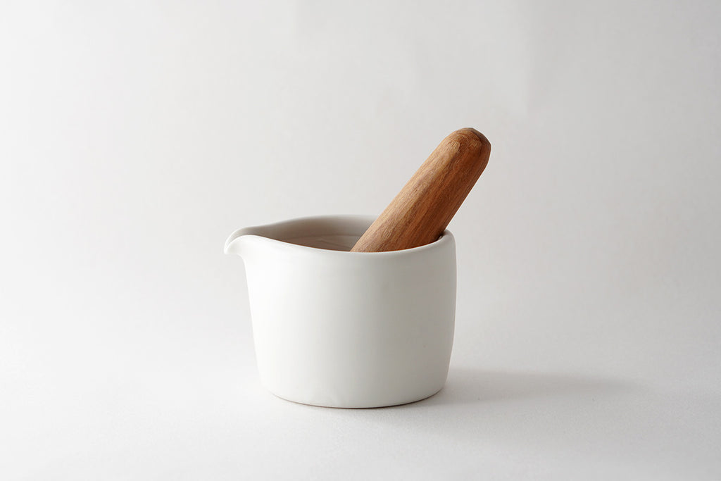 馬場勝文陶工房 | 白磁マット 片口すり鉢 すりこぎ棒付