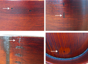 一つひとつ手作りのため、作業痕が残る場合がございます。また、凹みなどはもともとの木の状態でしたりします。このような場合でも当店では良品として販売しております。ご納得した上でご購入をお願いいたします。